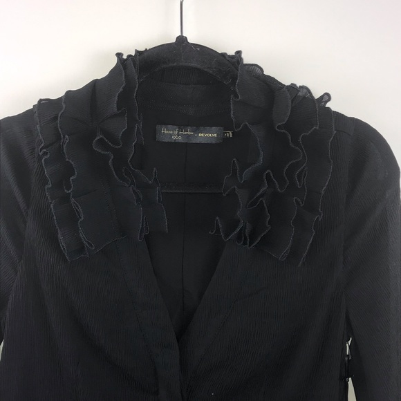 House of Harlow 1960 & Revolve Black Ruffle Neck Long Sleeve Mini Dress - Picture 6 of 7